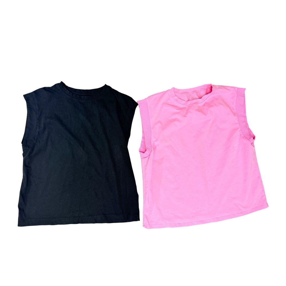 2 Pack Muscle Tee Bundle Pink Black Sz M Athleisure Tank Basics Street Style